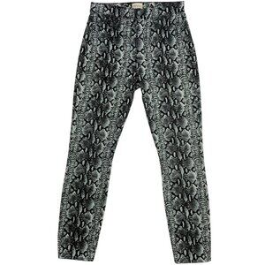 Alice + Olivia Good High Rise Skinny Jean 26 Black Snake Print Zip Fly Cropped